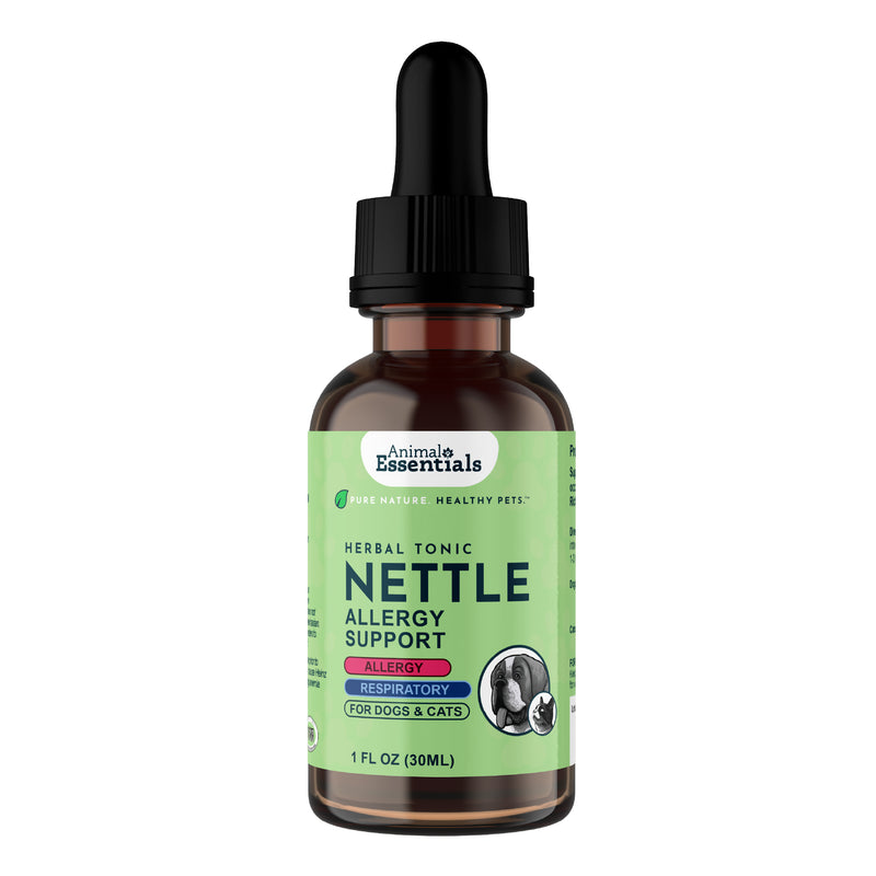 Animal Essentials Nettle Herbal Formula for dogs and cats, made with organic nettle leaf to support seasonal allergy relief and healthy skin function.