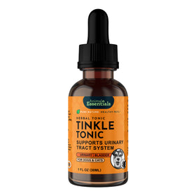 Animal Essentials Tinkle Tonic Herbal Formula for dogs and cats, featuring couchgrass, dandelion, and marshmallow root to support urinary tract health.