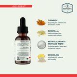 Bos Curcuma ingredient graphic with a bottle and labeled turmeric, boswellia, MSM and bromelain illustrations.