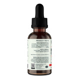 Side view of a Bos Curcuma dropper bottle showing product facts, ingredients, cautions and manufacturer information.