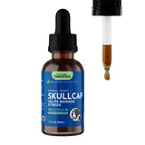 Animal Essentials Skullcap 1 fl oz bottle beside a liquid-filled dropper.