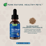 Valerian Herbal Tonic bottle beside a labeled pile of valerian root and text about the herb.
