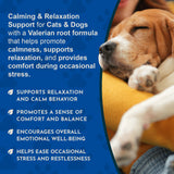Sleeping beagle beside Valerian messaging about calm behavior, relaxation, comfort and occasional stress.